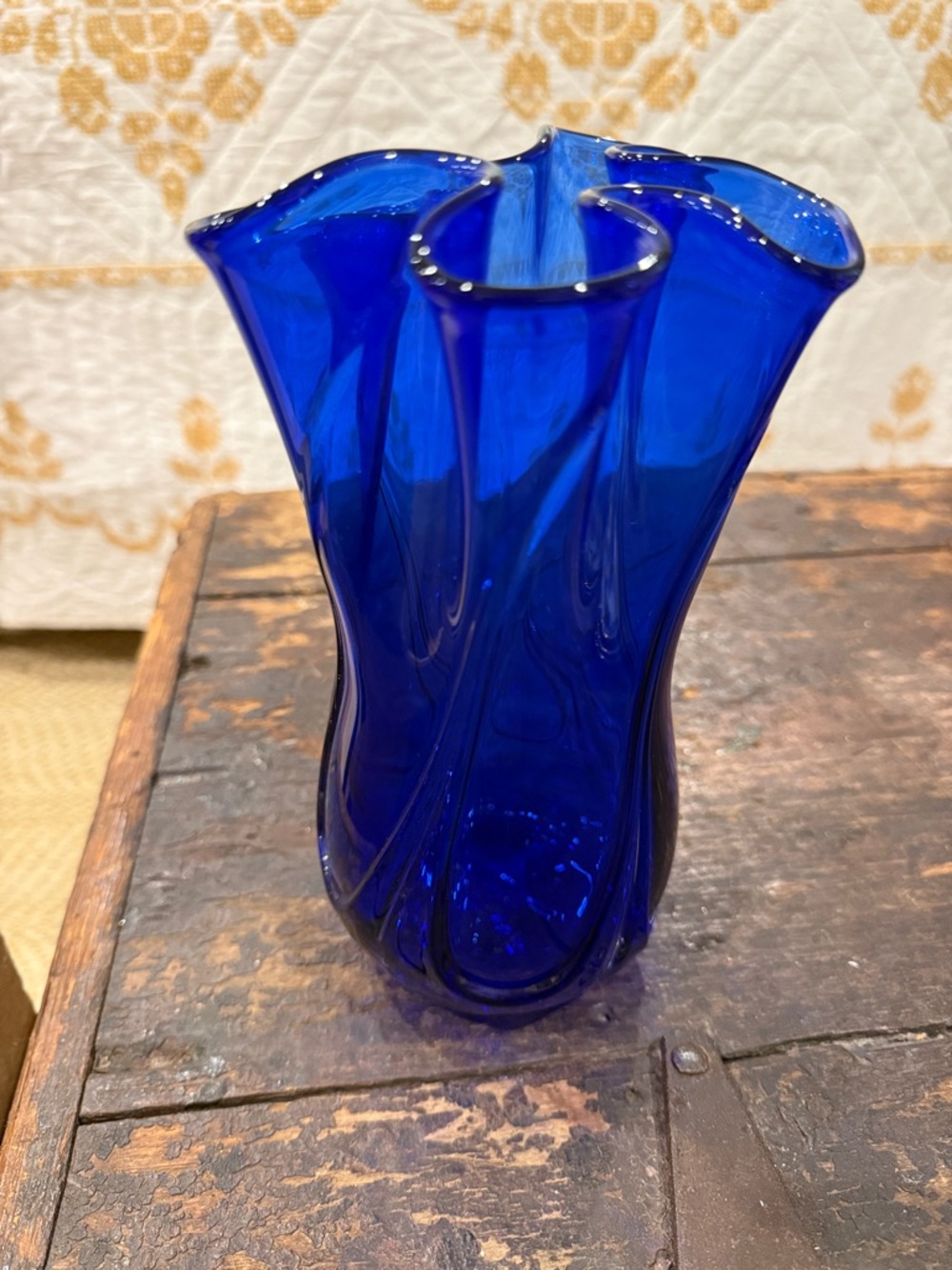 vintage HAND-BLOWN Cobalt Blue Art Glass Vase - LIKELY BLENKO but not marked